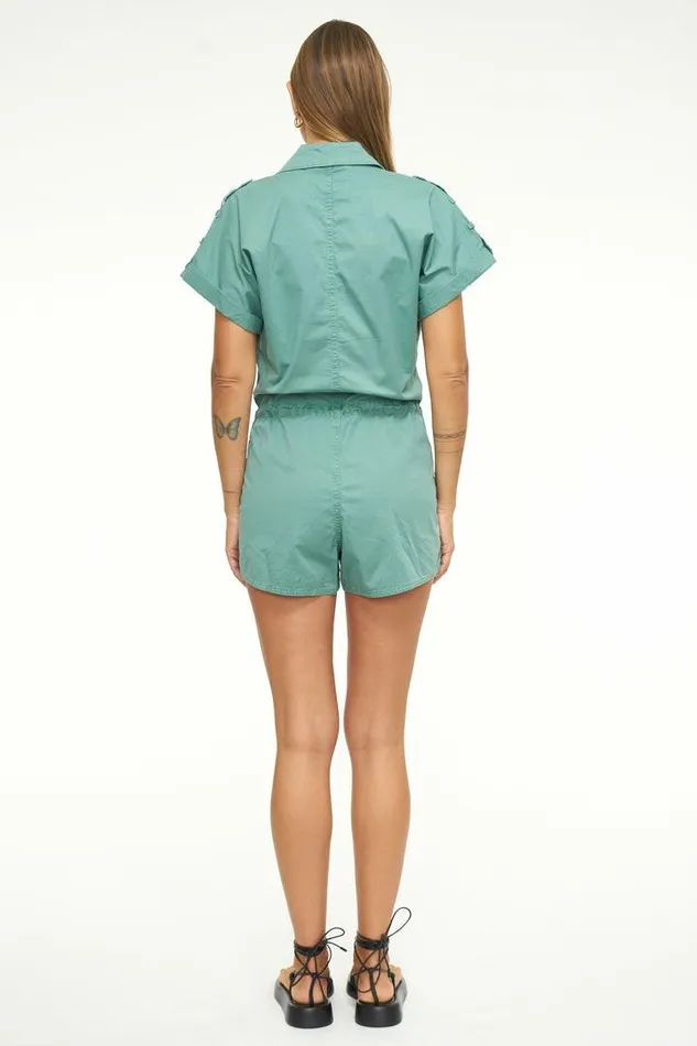 Pistola Denim Jumpsuits and Rompers Women Meg Short Sleeve Zip Front Romper 8211 Clover Clover