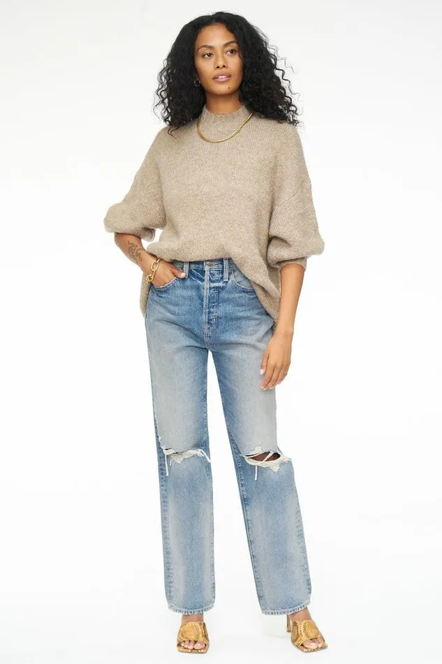 Pistola Denim Sweaters and Knits Women Carlen Mock Neck Sweater 8211 Taupe Taupe