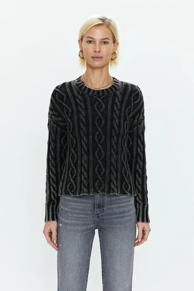 Pistola Denim Sweaters and Knits Women Eva Pullover Sweater 8211 Sandwashed Black Sandwashed Black