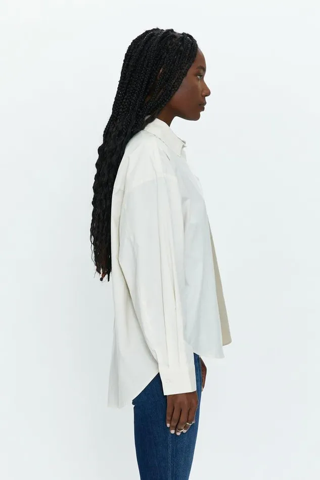 Pistola Denim Tops Women Sloane Long Sleeve Oversized Button Down Shirt 8211 Sesame Ecru Split Sesame Ecru Split