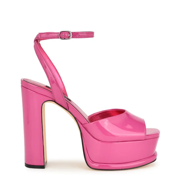 Platt Platform Ankle Strap Sandals Pink Patent Women Nine West Platforms