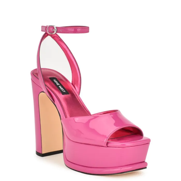 Platt Platform Ankle Strap Sandals Pink Patent Women Nine West Platforms Platt Platform Ankle Strap Sandals Pink Patent Women Nine West Platforms