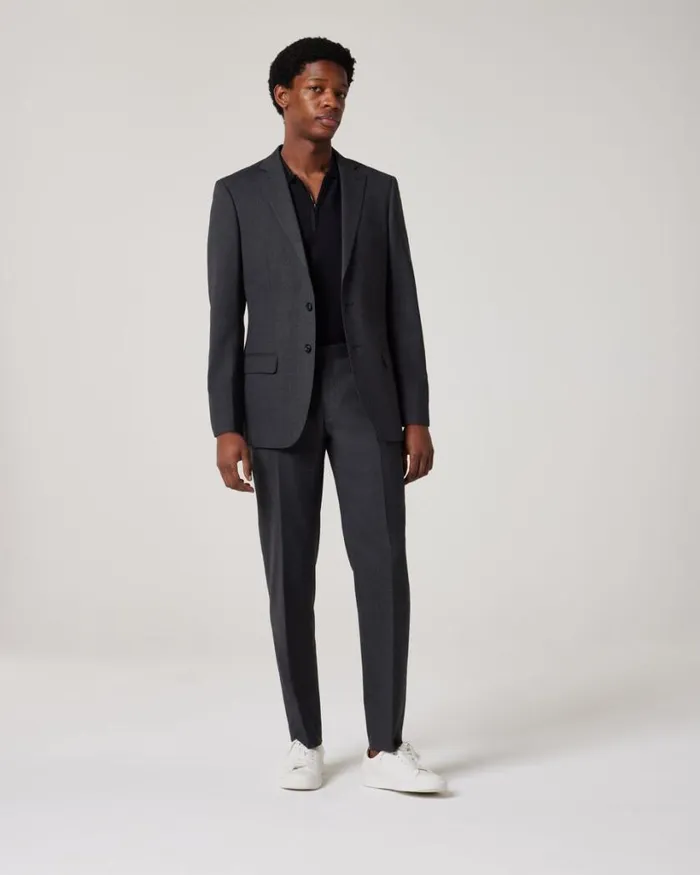 Politix Blazers Men Regular Stretch Wool Blend Tailored Jacket Dark Grey