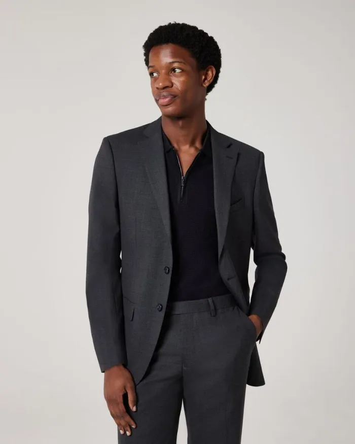 Politix Blazers Men Regular Stretch Wool Blend Tailored Jacket Dark Grey