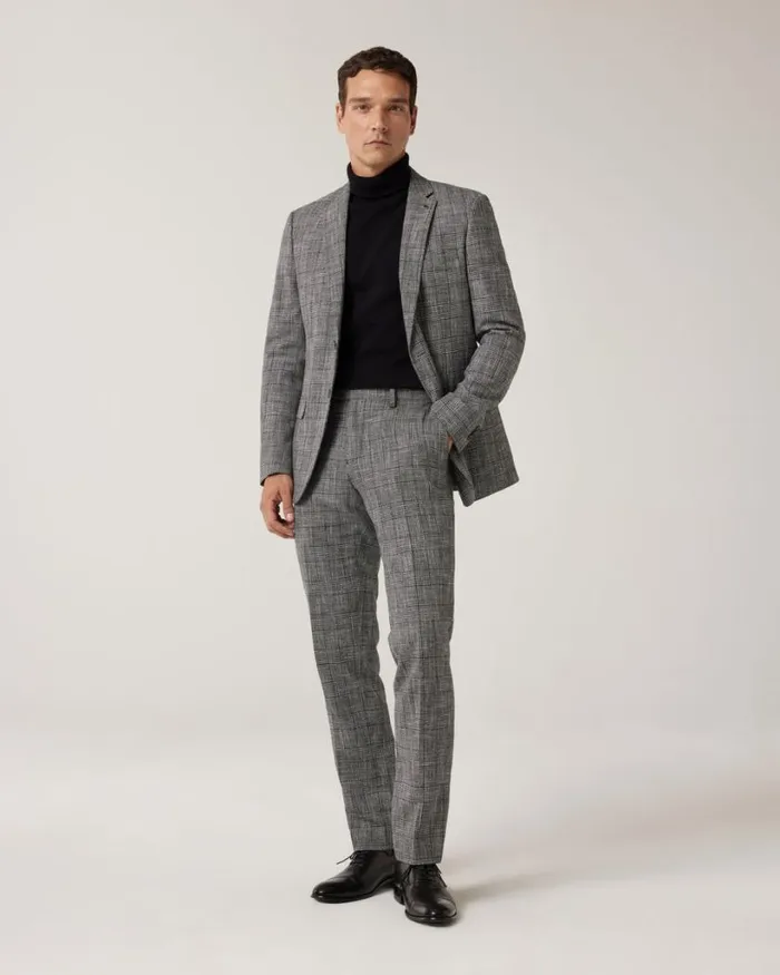 Politix Blazers Men Slim Fit Check Tailored Jacket Grey Check