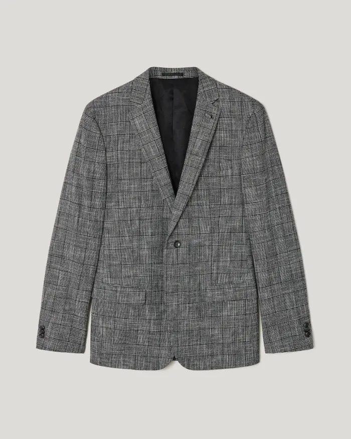 Politix Blazers Men Slim Fit Check Tailored Jacket Grey Check