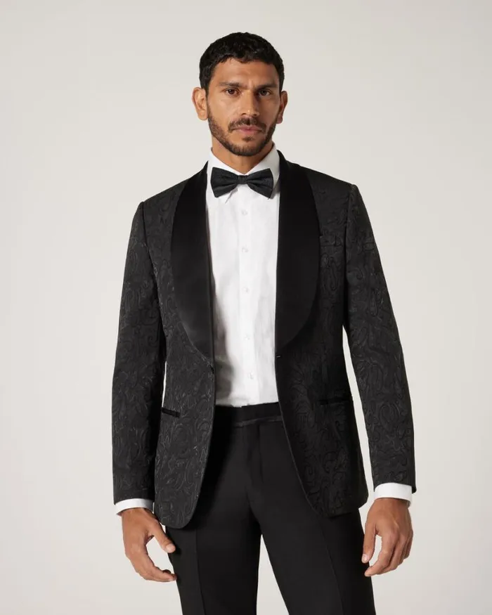 Politix Blazers Men Slim Stretch Paisley Jacquard Tuxedo Black
