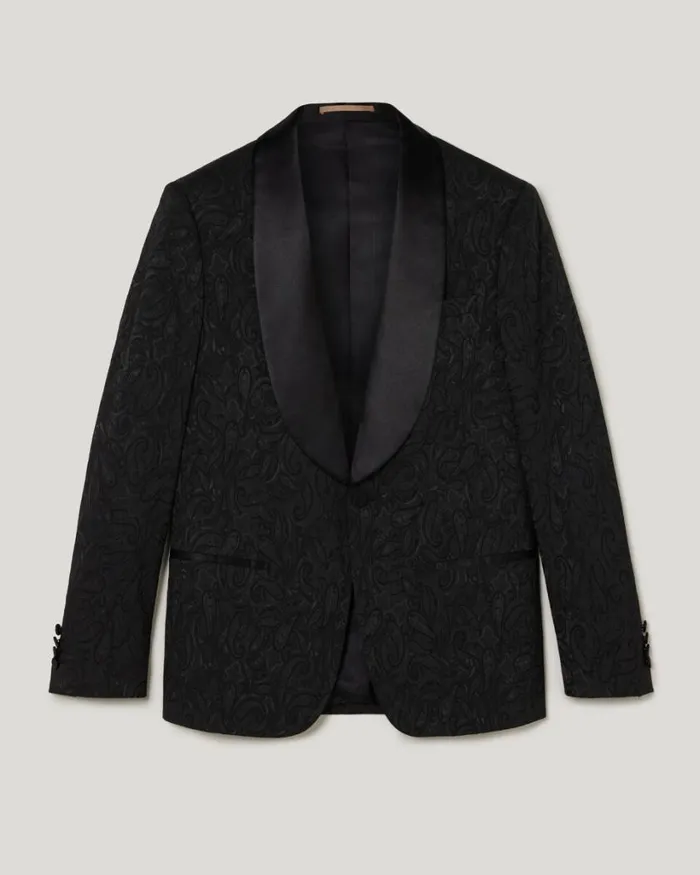 Politix Blazers Men Slim Stretch Paisley Jacquard Tuxedo Black