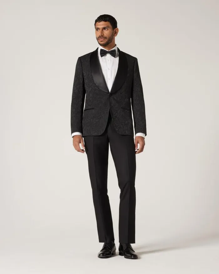 Politix Blazers Men Slim Stretch Paisley Jacquard Tuxedo Black