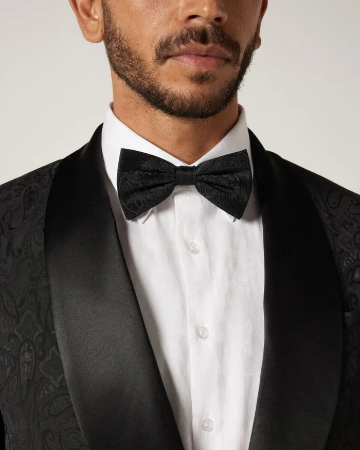 Politix Blazers Men Slim Stretch Paisley Jacquard Tuxedo Black