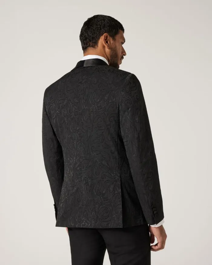 Politix Blazers Men Slim Stretch Paisley Jacquard Tuxedo Black