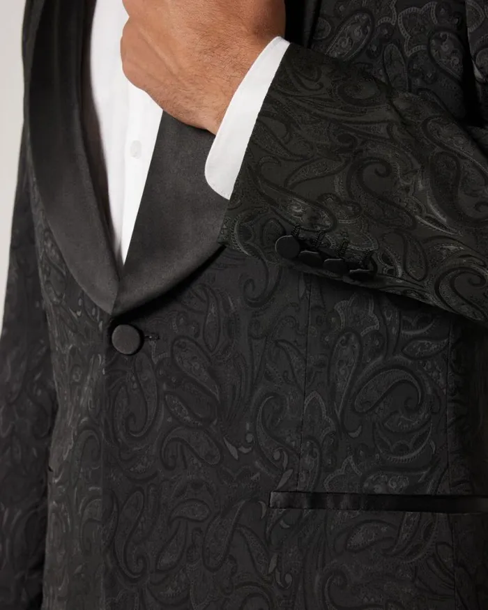 Politix Blazers Men Slim Stretch Paisley Jacquard Tuxedo Black