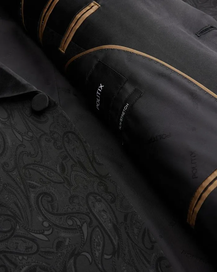 Politix Blazers Men Slim Stretch Paisley Jacquard Tuxedo Black