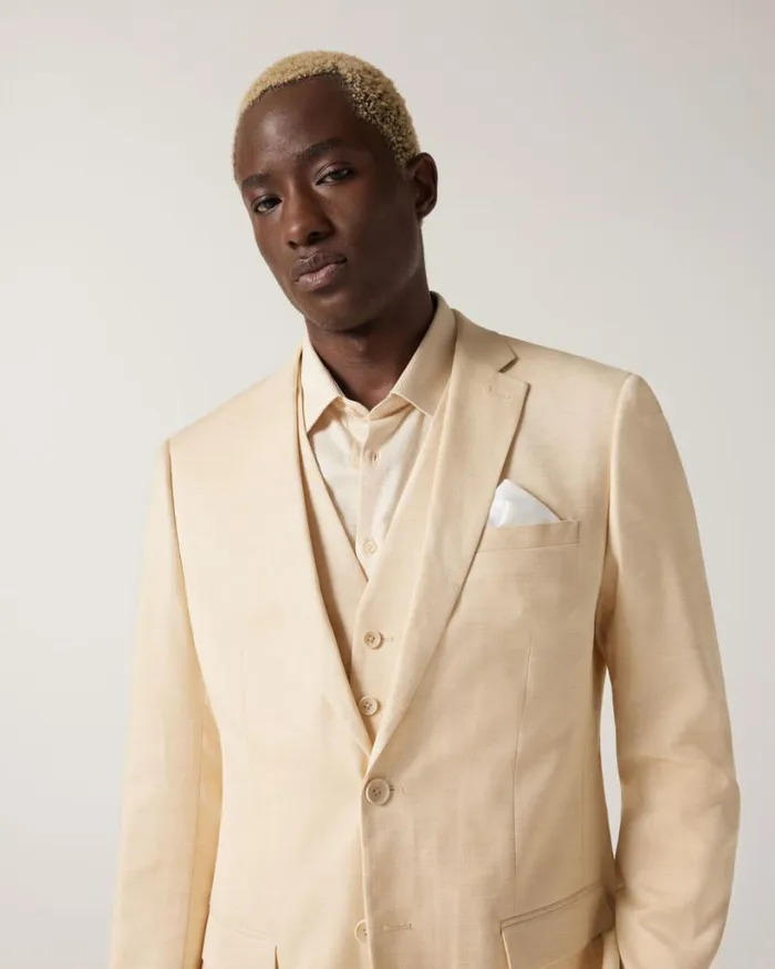 Politix Blazers Men Slim Stretch Textured Tailored Jacket Lemon