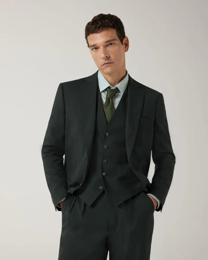Politix Blazers Men Slim Stretch Wool Premium Tailored Jacket Dark Khaki