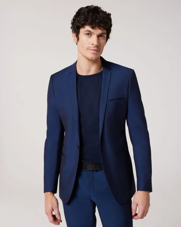 Politix Blazers Men Ultra Slim Fit TwoTone Tailored Jacket Navy Blue