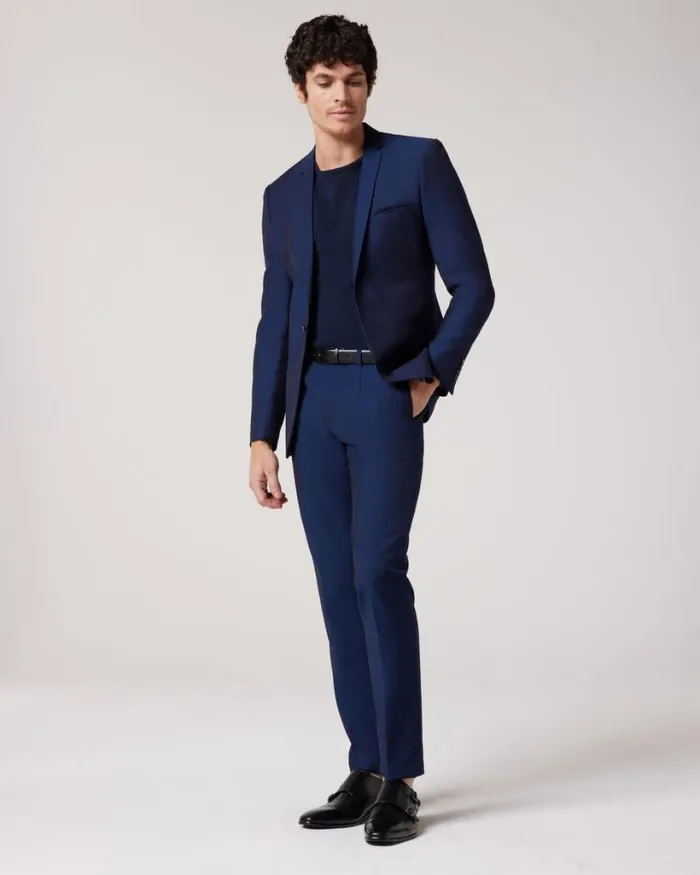 Politix Blazers Men Ultra Slim Fit TwoTone Tailored Jacket Navy Blue