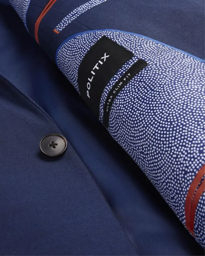 Politix Blazers Men Ultra Slim Fit TwoTone Tailored Jacket Navy Blue