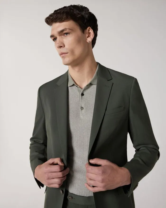 Politix Blazers Men Wool Blend Soft Tailored Jacket Khaki