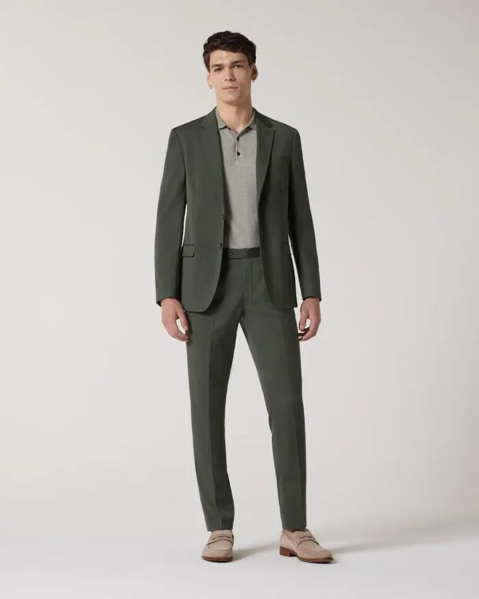 Politix Blazers Men Wool Blend Soft Tailored Jacket Khaki