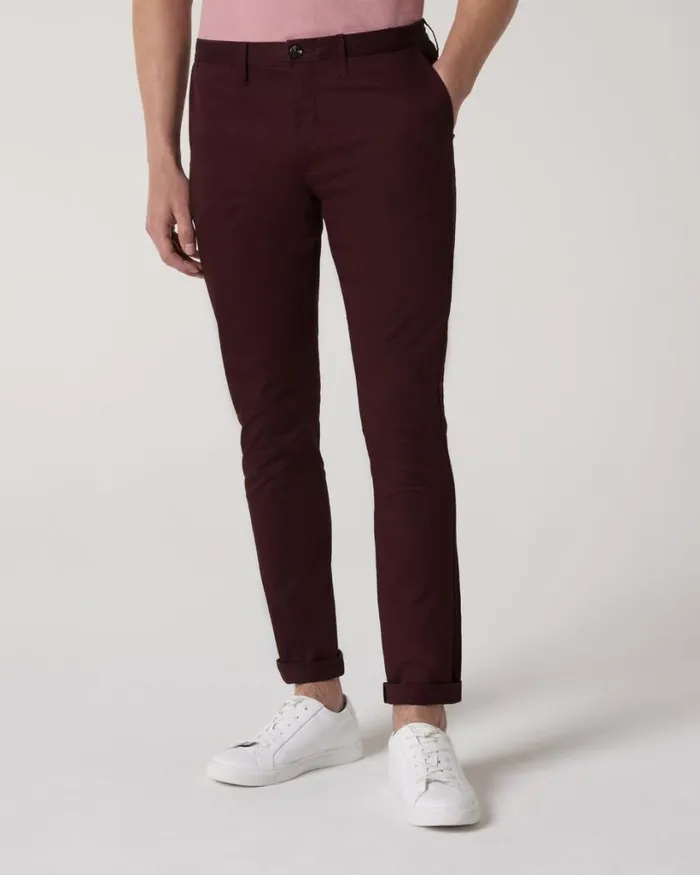 Politix Chinos Men Ultra Slim Stretch Cotton Chino Aubergine