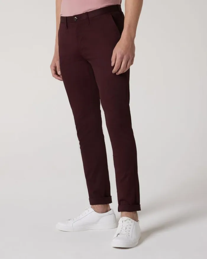 Politix Chinos Men Ultra Slim Stretch Cotton Chino Aubergine