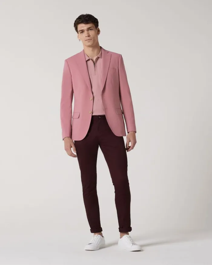 Politix Chinos Men Ultra Slim Stretch Cotton Chino Aubergine