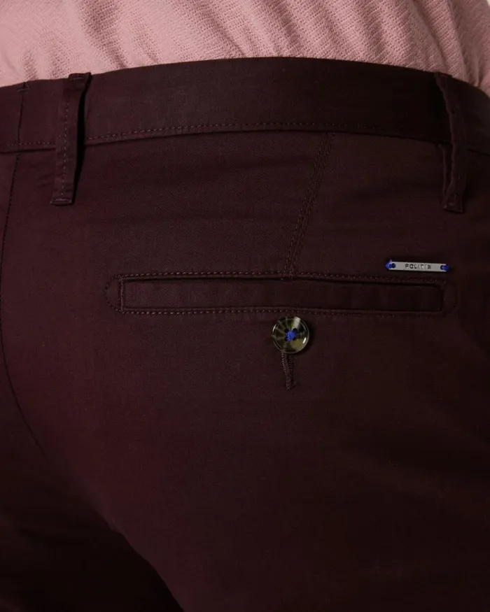 Politix Chinos Men Ultra Slim Stretch Cotton Chino Aubergine