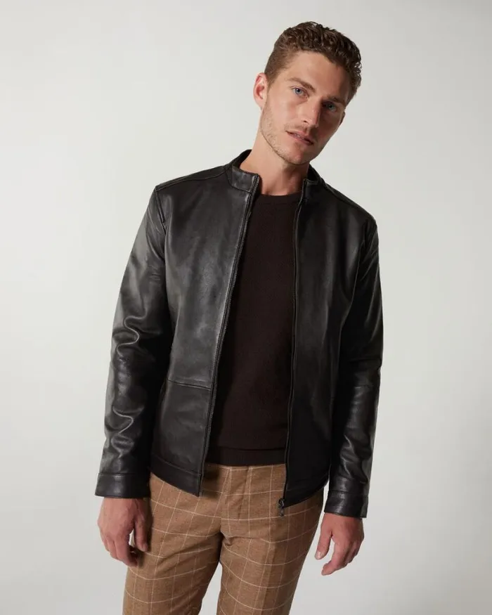 Politix Coats and Jackets Men Clean Biker Jacket Brown