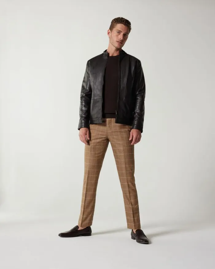 Politix Coats and Jackets Men Clean Biker Jacket Brown