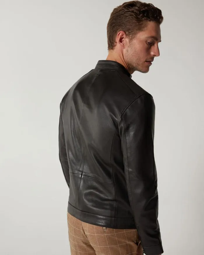 Politix Coats and Jackets Men Clean Biker Jacket Brown