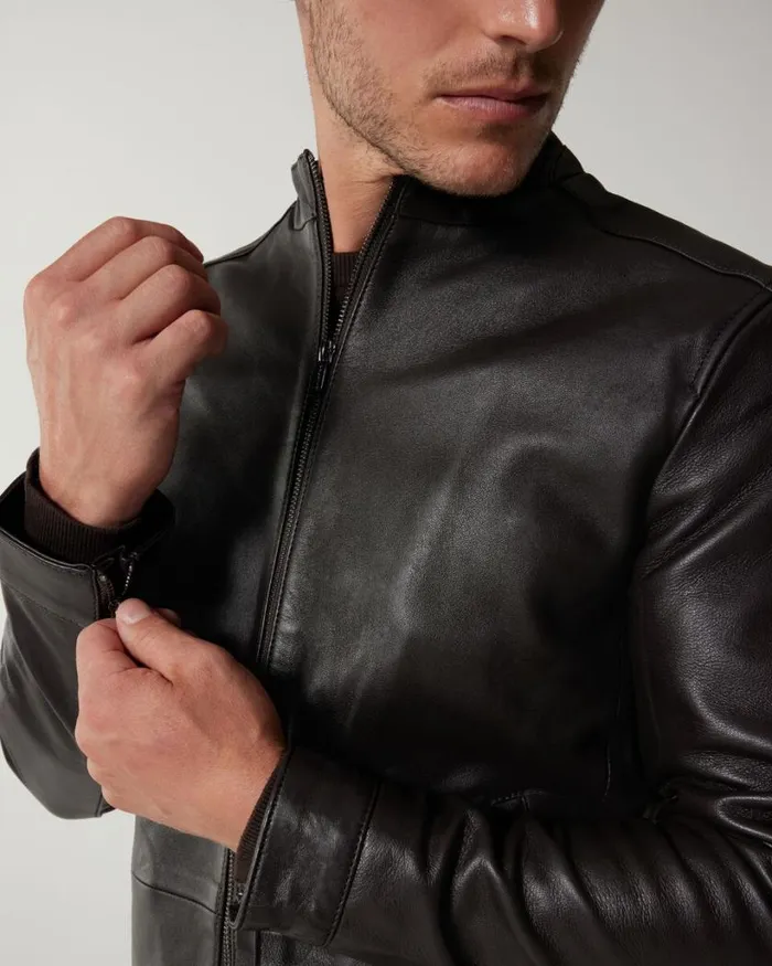 Politix Coats and Jackets Men Clean Biker Jacket Brown