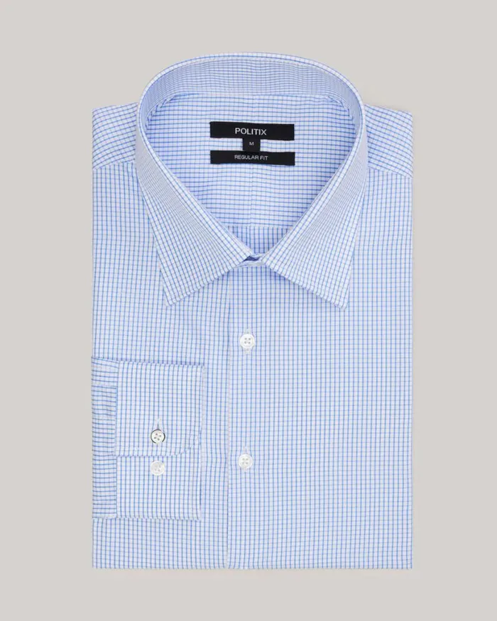 Politix Formal Shirts Men Microcheck Business Shirt Blue