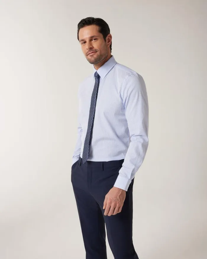 Politix Formal Shirts Men Microcheck Business Shirt Blue
