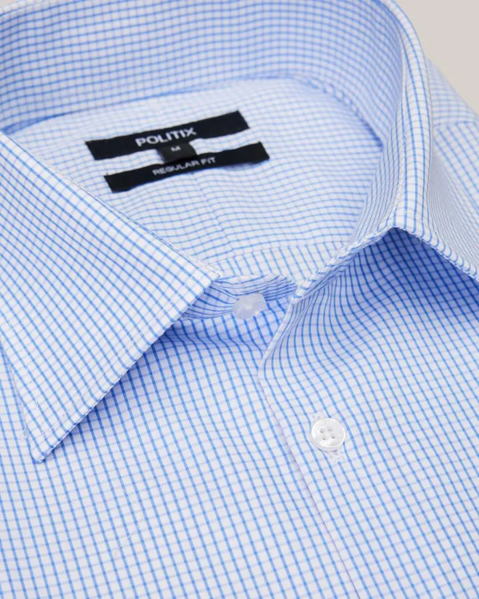 Politix Formal Shirts Men Microcheck Business Shirt Blue