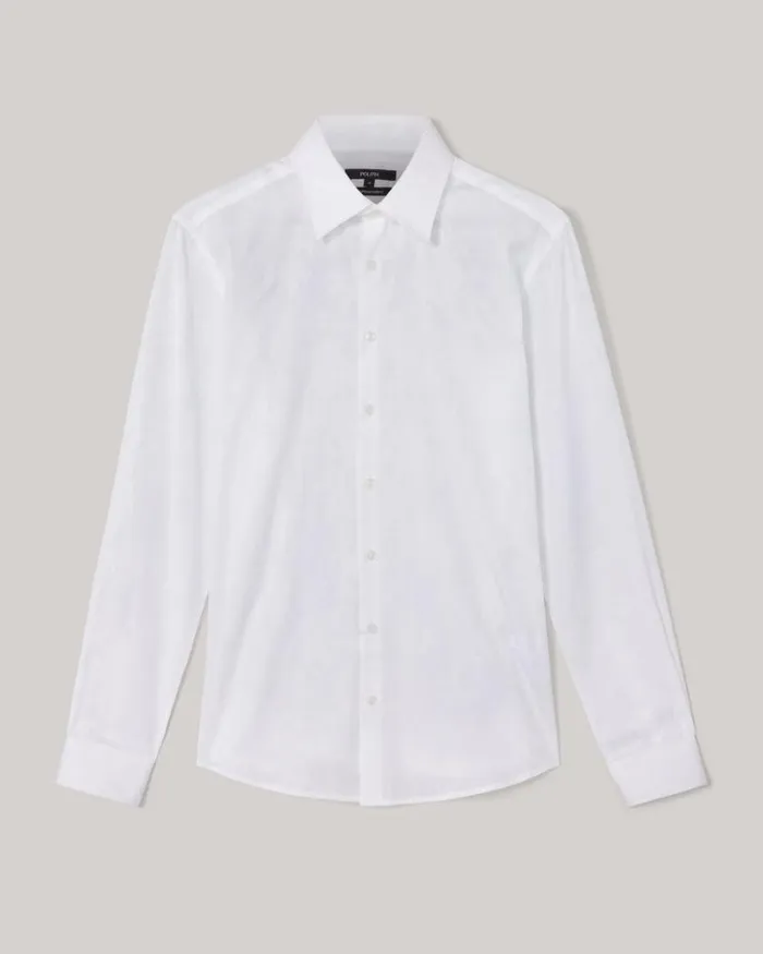 Politix Formal Shirts Men Regular Italian Jacquard Long Sleeve Shirt White