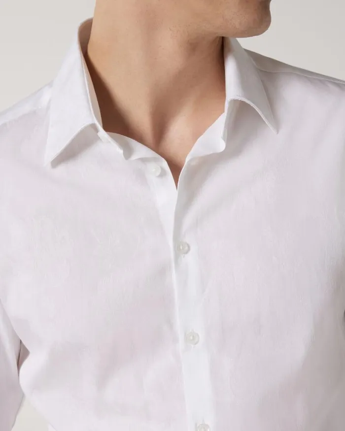 Politix Formal Shirts Men Regular Italian Jacquard Long Sleeve Shirt White