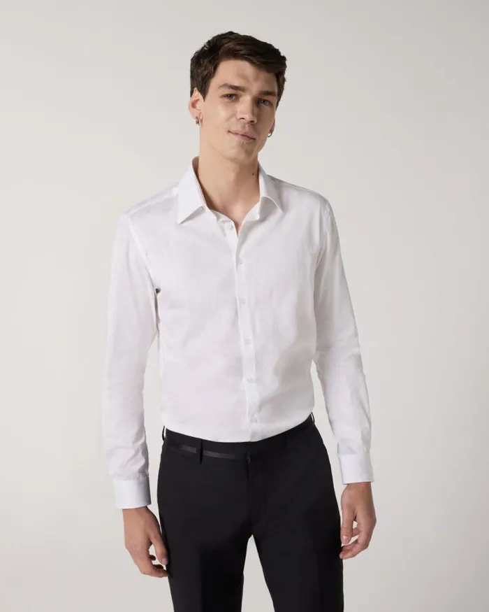Politix Formal Shirts Men Regular Italian Jacquard Long Sleeve Shirt White