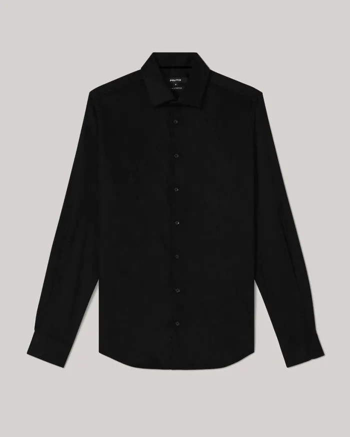 Politix Formal Shirts Men Slim Sateen Long Sleeve Shirt Black