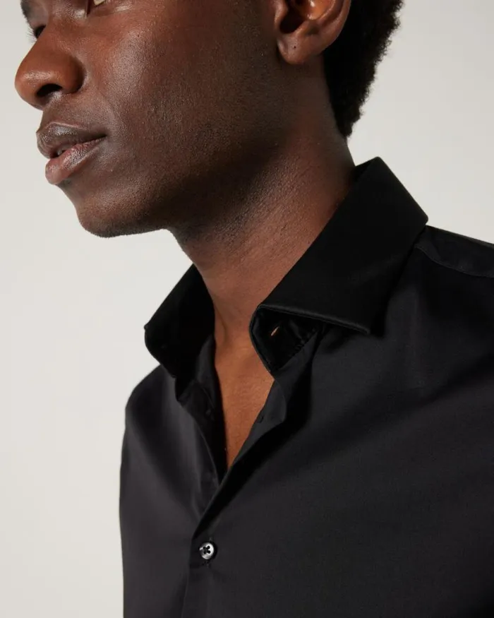 Politix Formal Shirts Men Slim Sateen Long Sleeve Shirt Black