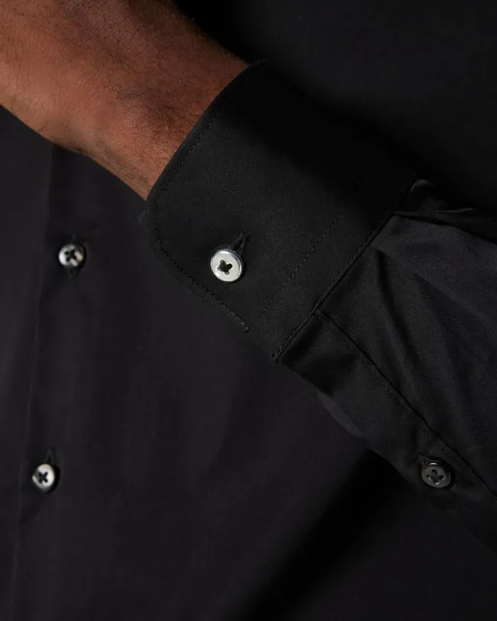 Politix Formal Shirts Men Slim Sateen Long Sleeve Shirt Black