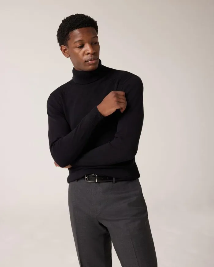 Politix Knitwear Men Classic Roll Neck Jumper Black