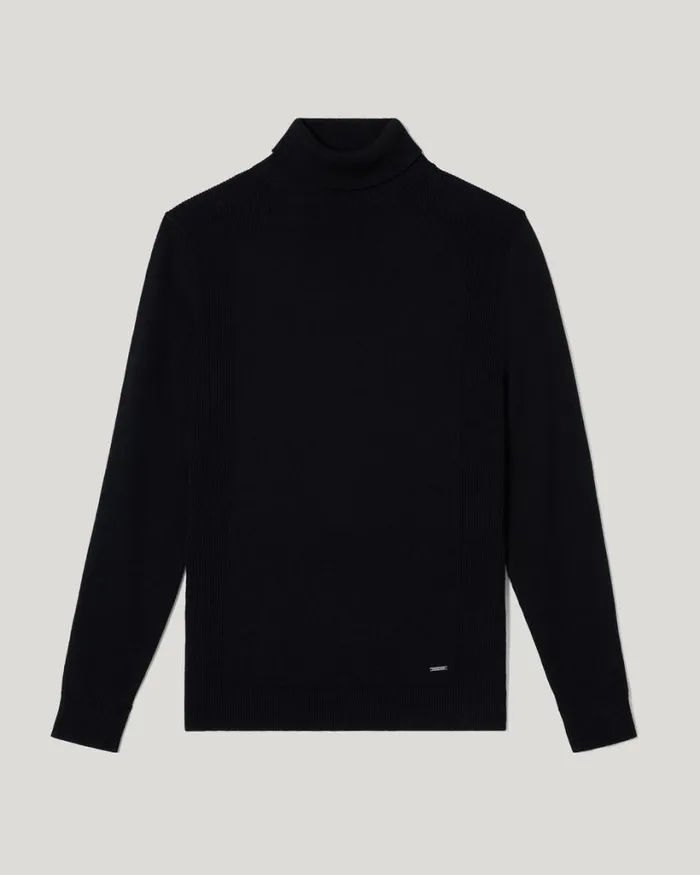 Politix Knitwear Men Classic Roll Neck Jumper Black