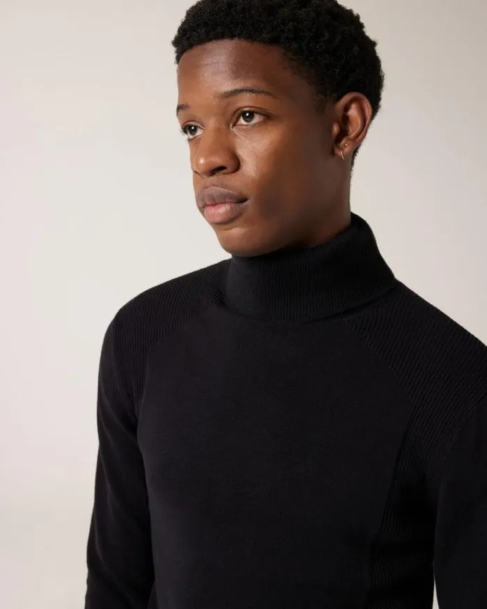 Politix Knitwear Men Classic Roll Neck Jumper Black