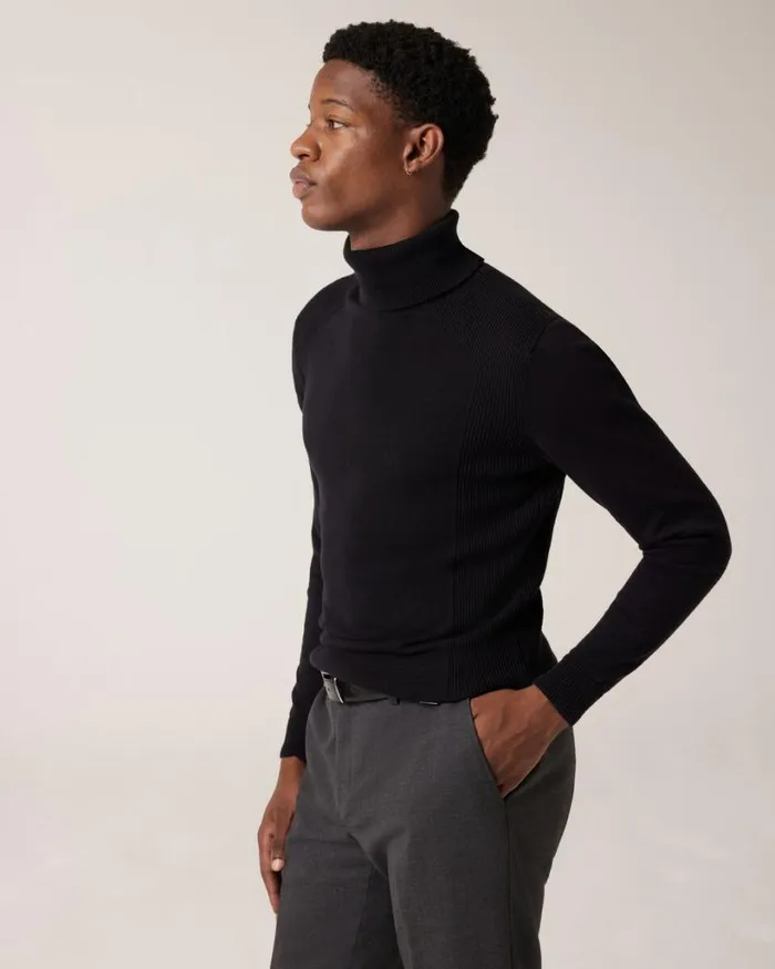 Politix Knitwear Men Classic Roll Neck Jumper Black