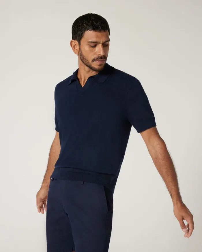 Politix Knitwear Men Short Sleeve Trophy Neck Knit Navy
