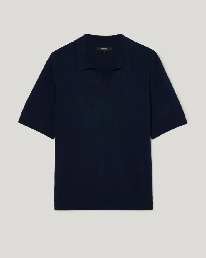 Politix Knitwear Men Short Sleeve Trophy Neck Knit Navy