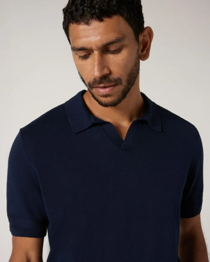 Politix Knitwear Men Short Sleeve Trophy Neck Knit Navy
