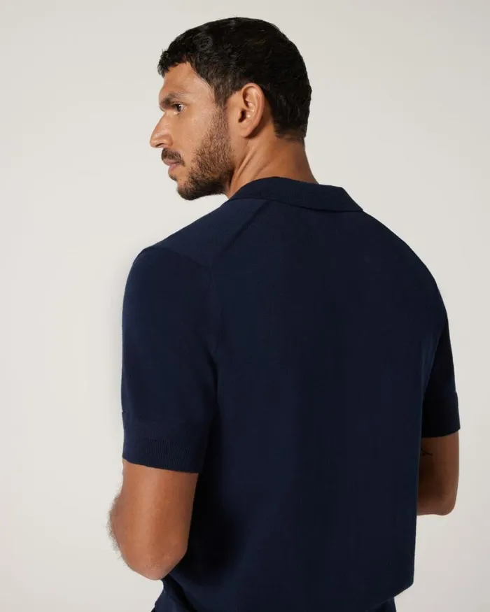 Politix Knitwear Men Short Sleeve Trophy Neck Knit Navy