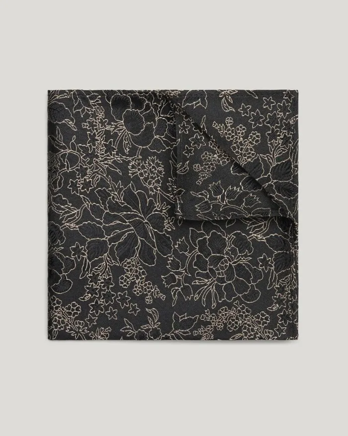 Politix Pocket Squares Men Floral Jacquard Silk Pocket Square Blackgold